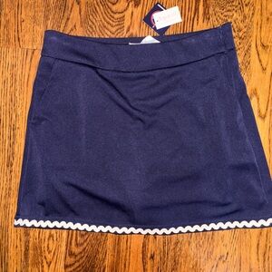 Top It Off Navy Mini Skort with White Ric Rack trim Accent….NWT size small
